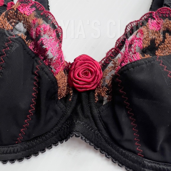Empreinte 32C Rose 08129 Black/Red Underwire Balcony/Demi Lace Bra - NEW Pin-Up - Picture 12 of 15